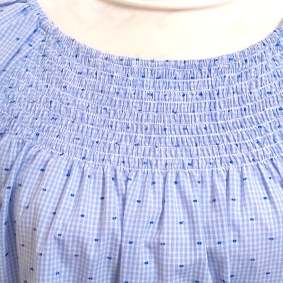 Boho Blue Bell Sleeve Smocked Flocked Blouse Sz S/P - Picture 4 of 7